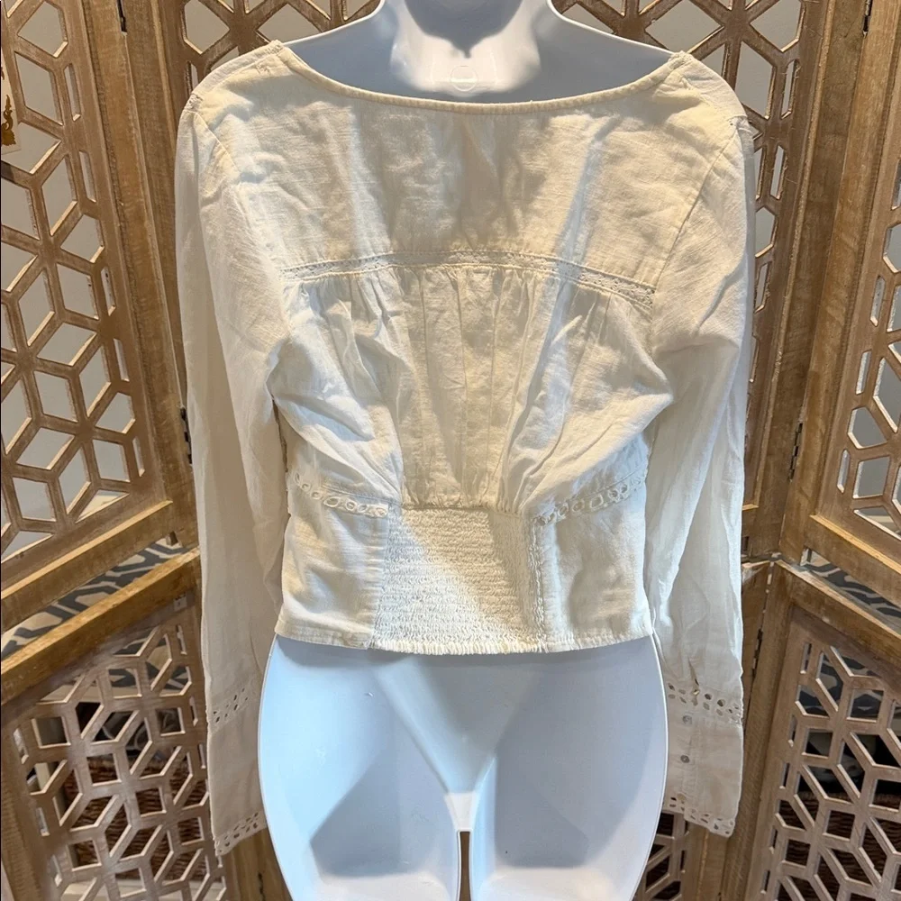 Free People Joi Eyelet Cropped Blouse size Small Off White